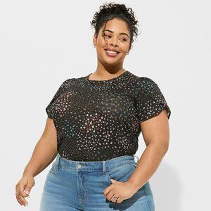 Torrid - Cotton Slub Jersey Crew Neck Tulip Sleeve Tee in Wild Ditsy Deep Black
